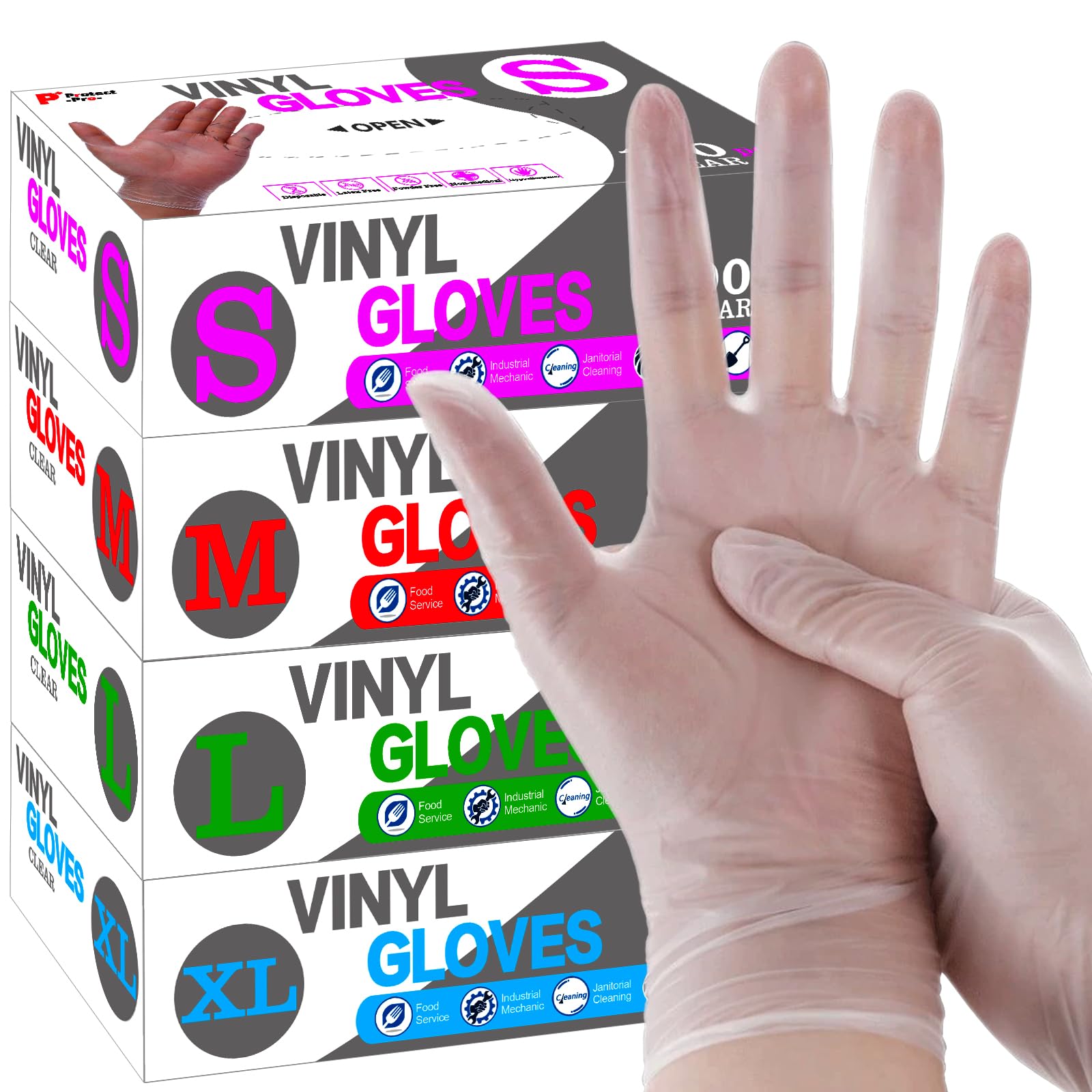 SANYU Disposable Vinyl Gloves, Powder-Free, Latex-Free, Non-Sterile, Cleaning, Housework, 4 mil, Clear, 100Pcs-Count