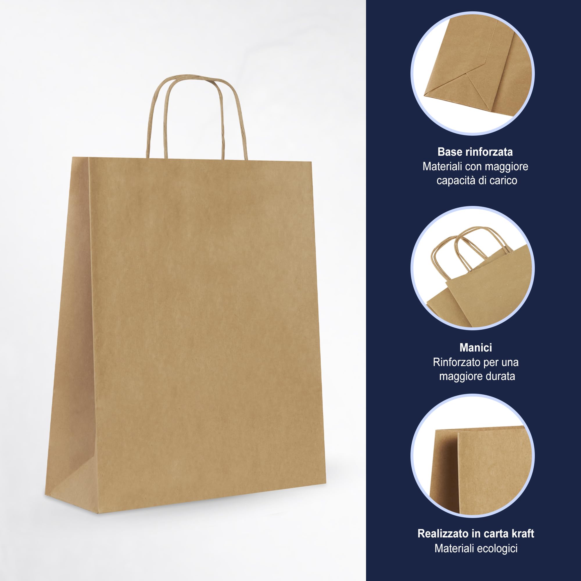 MAMAPAS 40 Sacchetti di carta manico riccio, sacchetto kraft, sacchetti di carta con manici, sacchetti regalo, sacchetti di nozze, sacchetti bianchi (32+12x42 kraft)