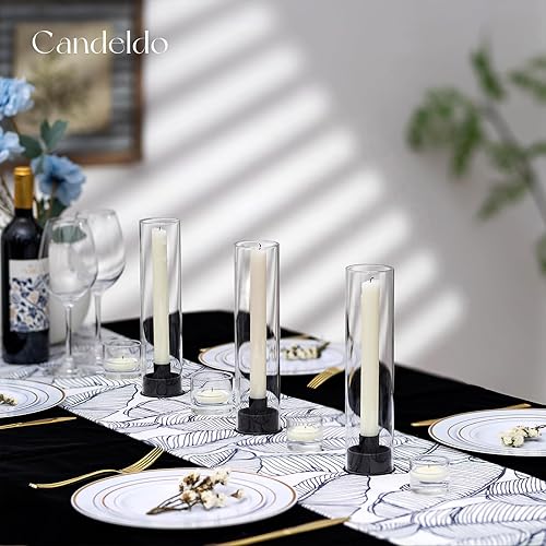 Miniatura 3 de Portavelas Black Hurricane Candeldo Taper Candelabros Candelabros de cristal, centro de mesa, juego de 3 velas para chimenea, decoración moderna