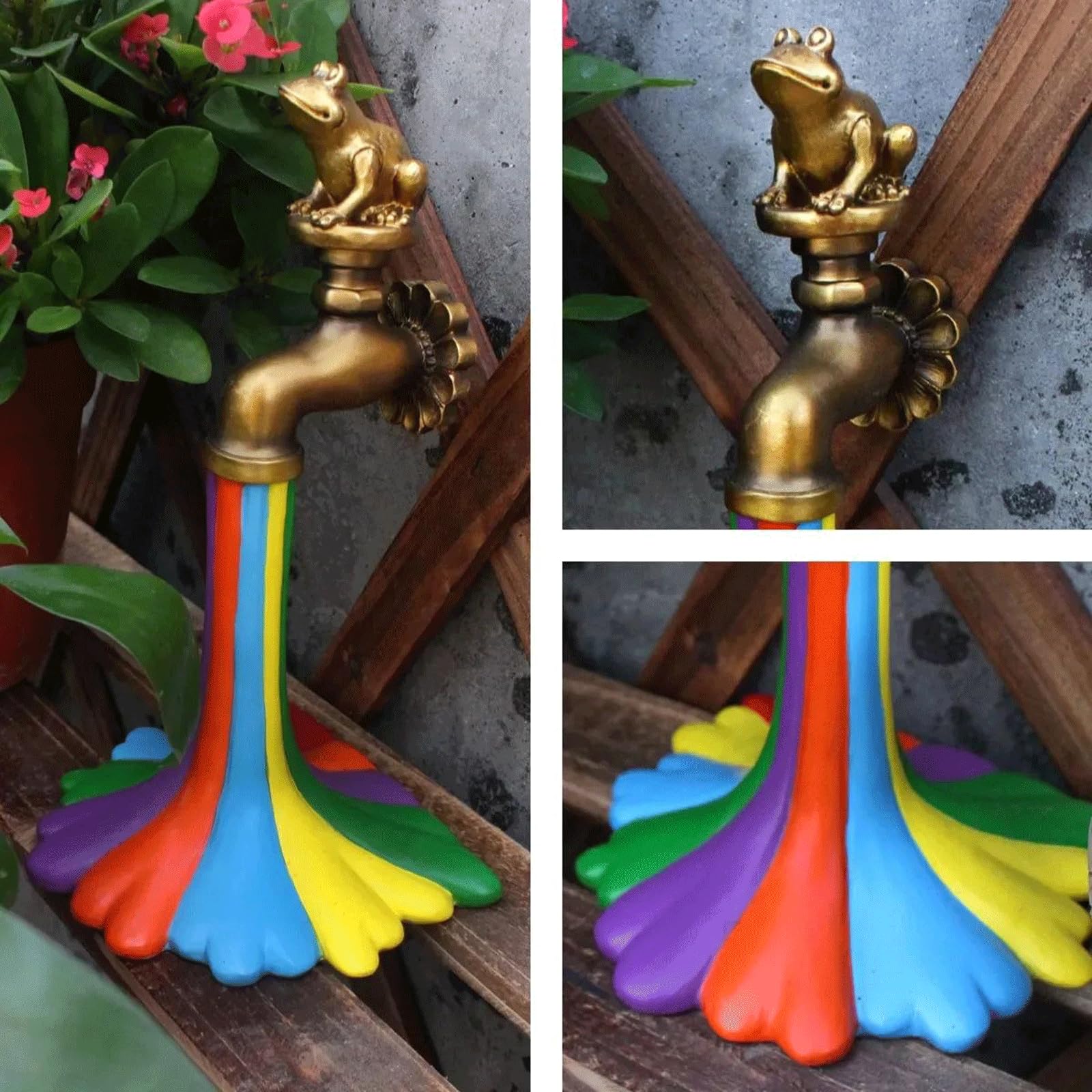 Estatuas de jardín con grifo de arco iris, adorno de estatua de jardín – Decoración de patio al aire libre – Estatua caprichosa de resina arcoíris – Decoración de jardinería para inauguración de la