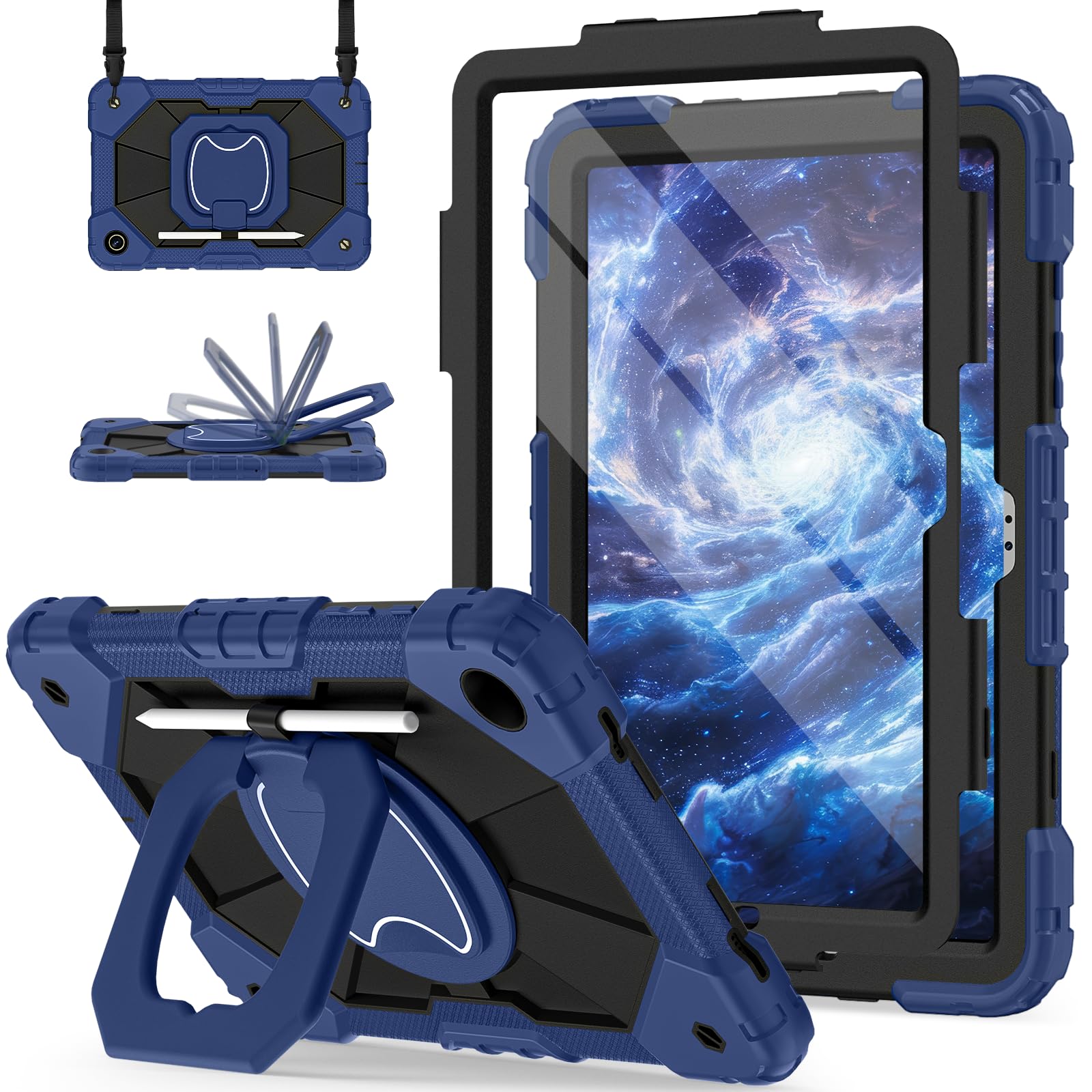 Photo 1 of Scnioy for Galaxy Tab A11+ Plus/A9+ Case 11”, Rugged Case for Samsung Galaxy A11 Plus/ A9 Plus Tablet with 360 Rotating Stand Screen Protector Shoulder Strap Pen Holder 2025/2023 Model, Navy Black