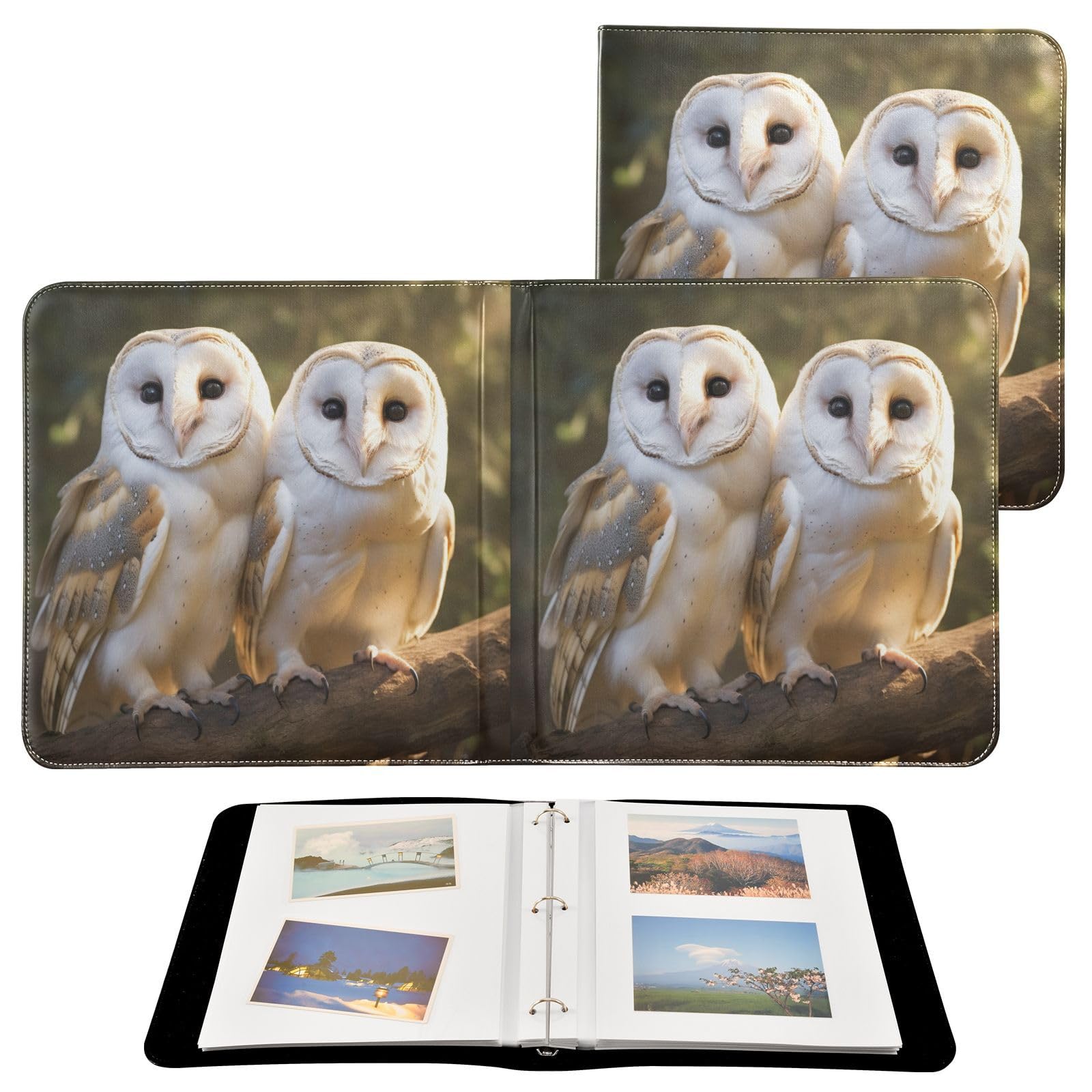 FLildon Photo Album Self Adhesive DIY Scrapbook Album Barn Owls 3 Ring Binders Photo Book 40 Pages 8x10 for Memory
