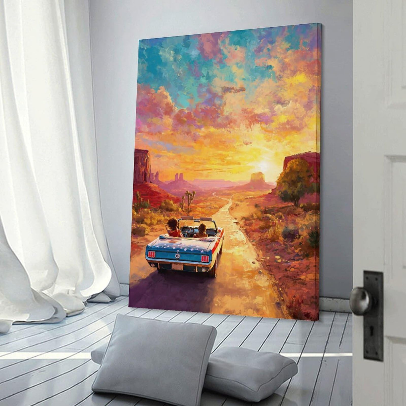 Junmoney Frame-Style-21-2 Wall Picture Print Open Road Adventure -1, 16X24inch(40X60cm), For Hallway, Bedroom Or Modern Interiors, Thoughtful Wall Decor For Art Lovers