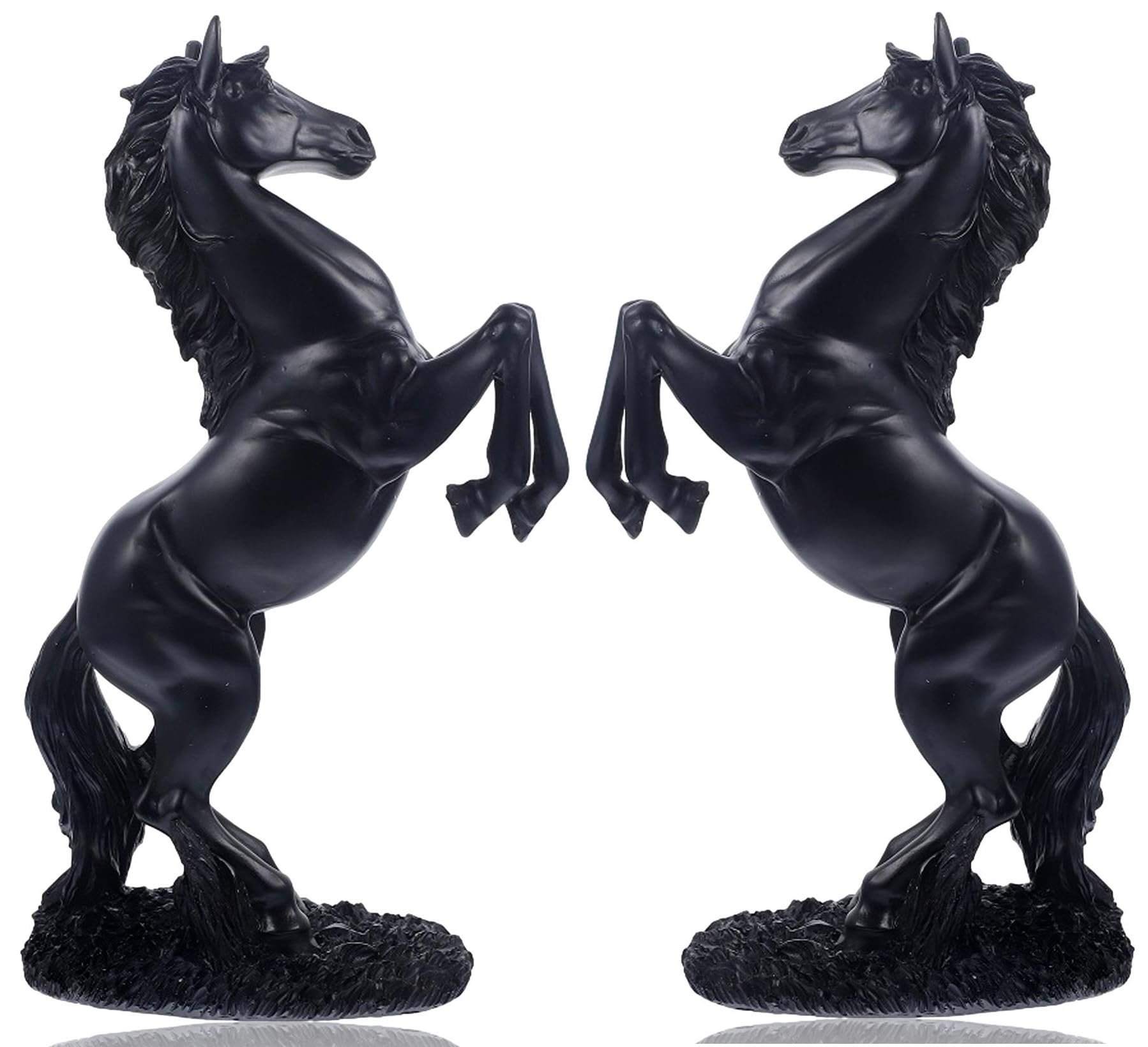 2 x caballo de pie sobre pedestal – Estatua de resina para el hogar – Estatua de caballo en negro – Decoración de mesa con base – Elegante figura de caballo como decoración para salón, oficina –