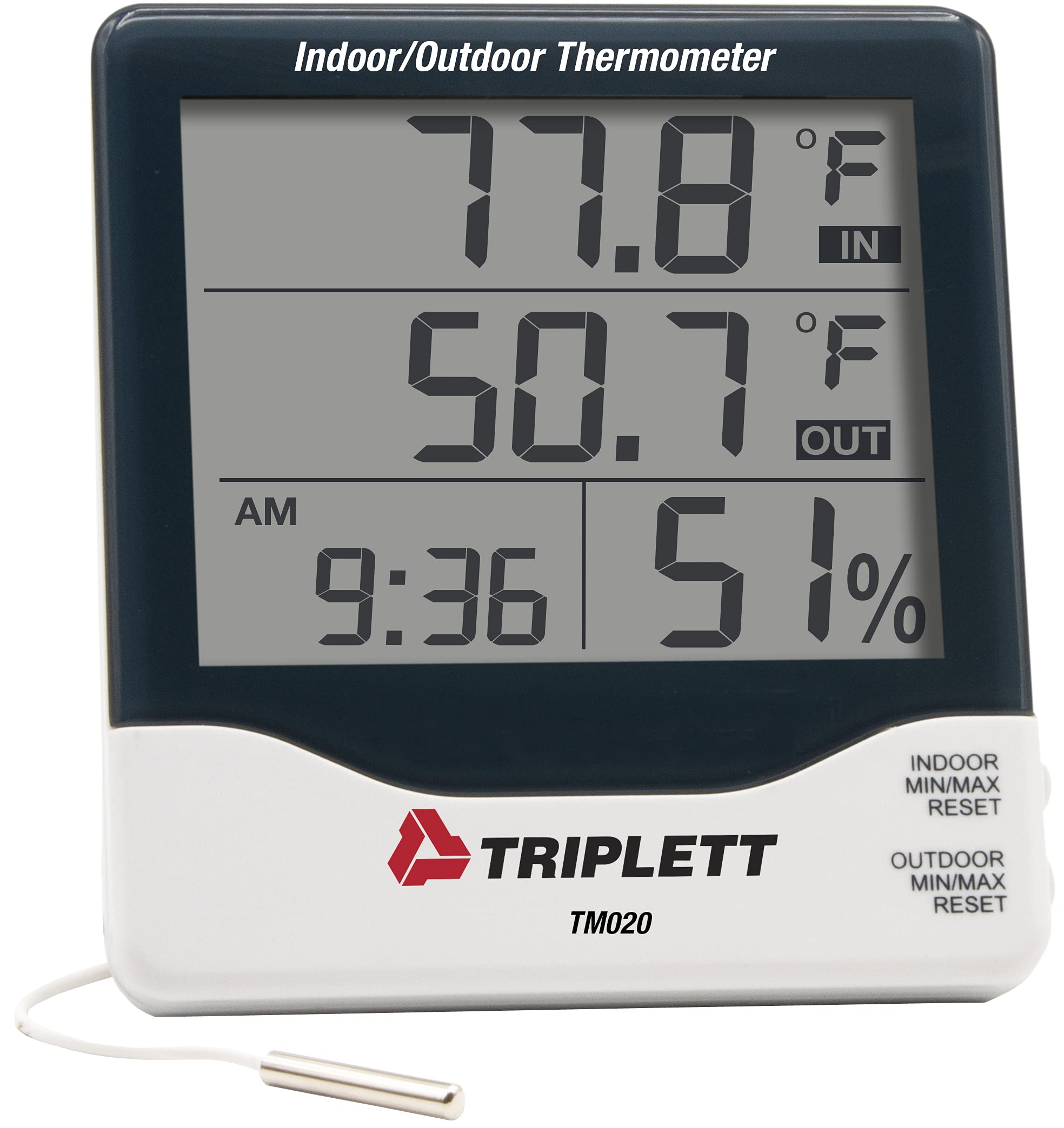 Triplett TM020 Indoor/Outdoor Thermometer | Simultaneously Displays Indoor/Outdoor Temperature, Indoor Humidity and Time-image-31