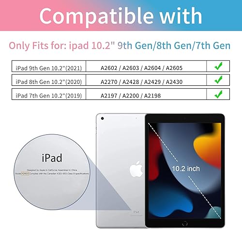 Miniatura 2 de Funda de 10.2 pulgadas para iPad con soporte para lápices, funda de encendido y apagado automático para iPad de 987 generación (202120202019), funda