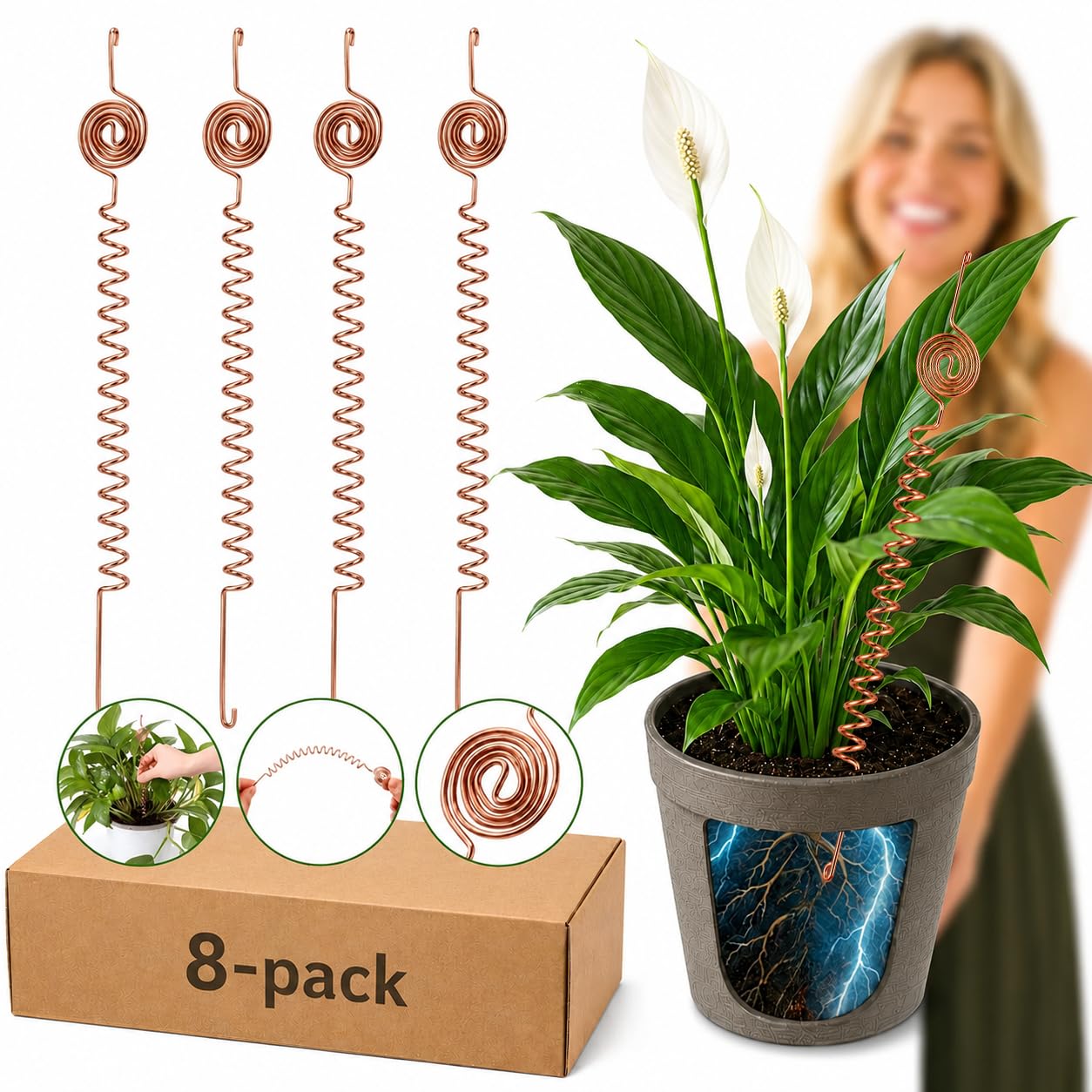 JETO 8 Pack Copper Garden Stakes Electroculture Gardening Antenna Kit