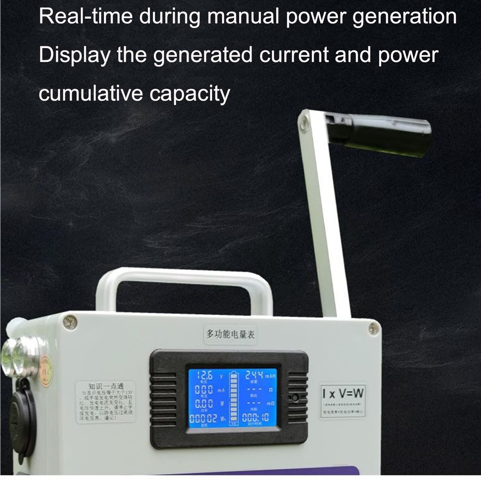 Generatore Portatile in Acciaio da 500W con Manovella for 200 Wh, AC/220V, Doppia Interfaccia USB for Campeggio, Viaggi E Centralina Elettrica Interna