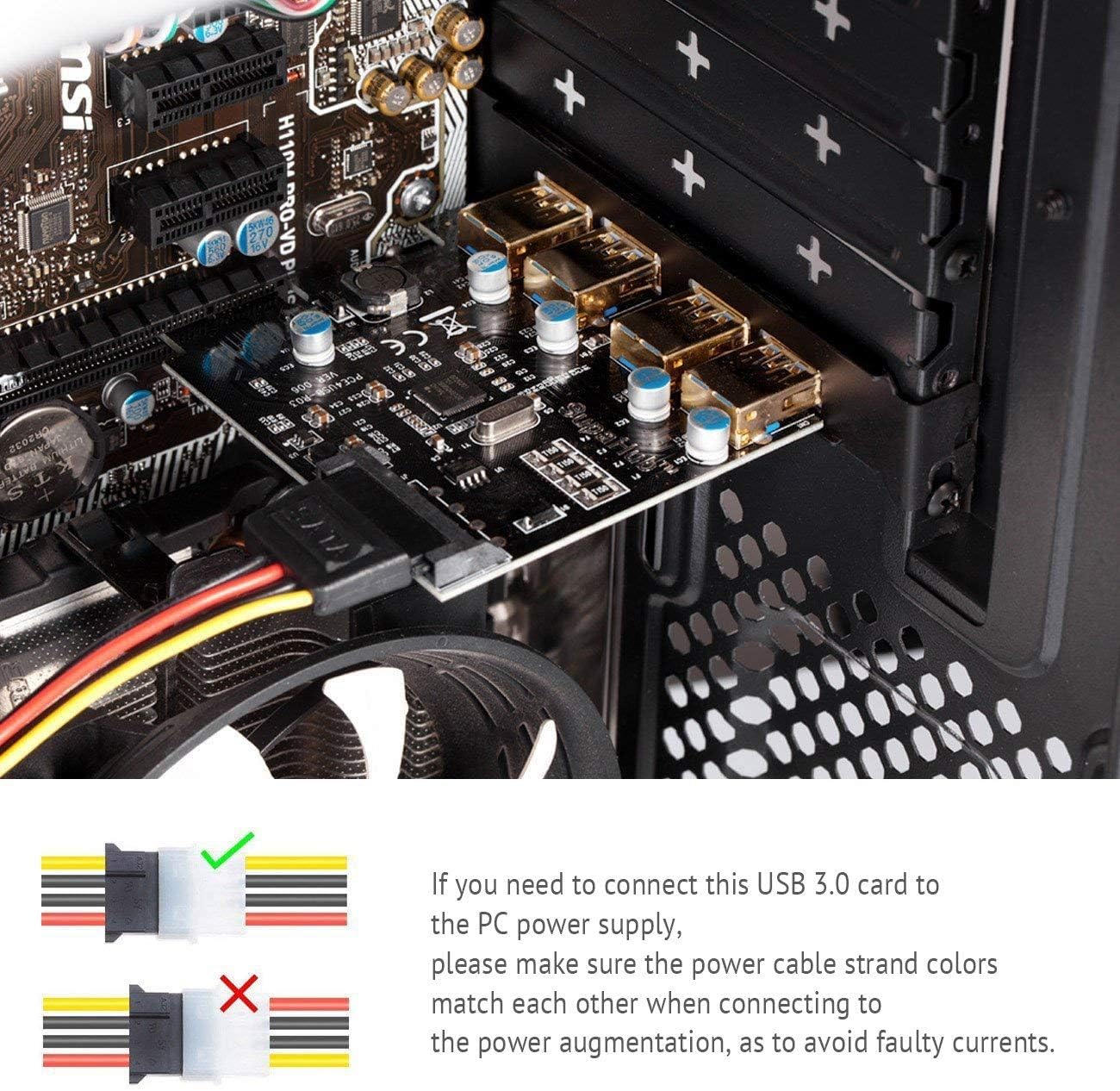 Carte PCI-E USB 3.0 Carte 5 Ports USB 3.2 Gen1 PCI Express Bande passante jusqu'à 5 Gbps Extension de 2 Ports 3.0 en façade pour PC de Bureau Win 10/8/8.1/7/XP