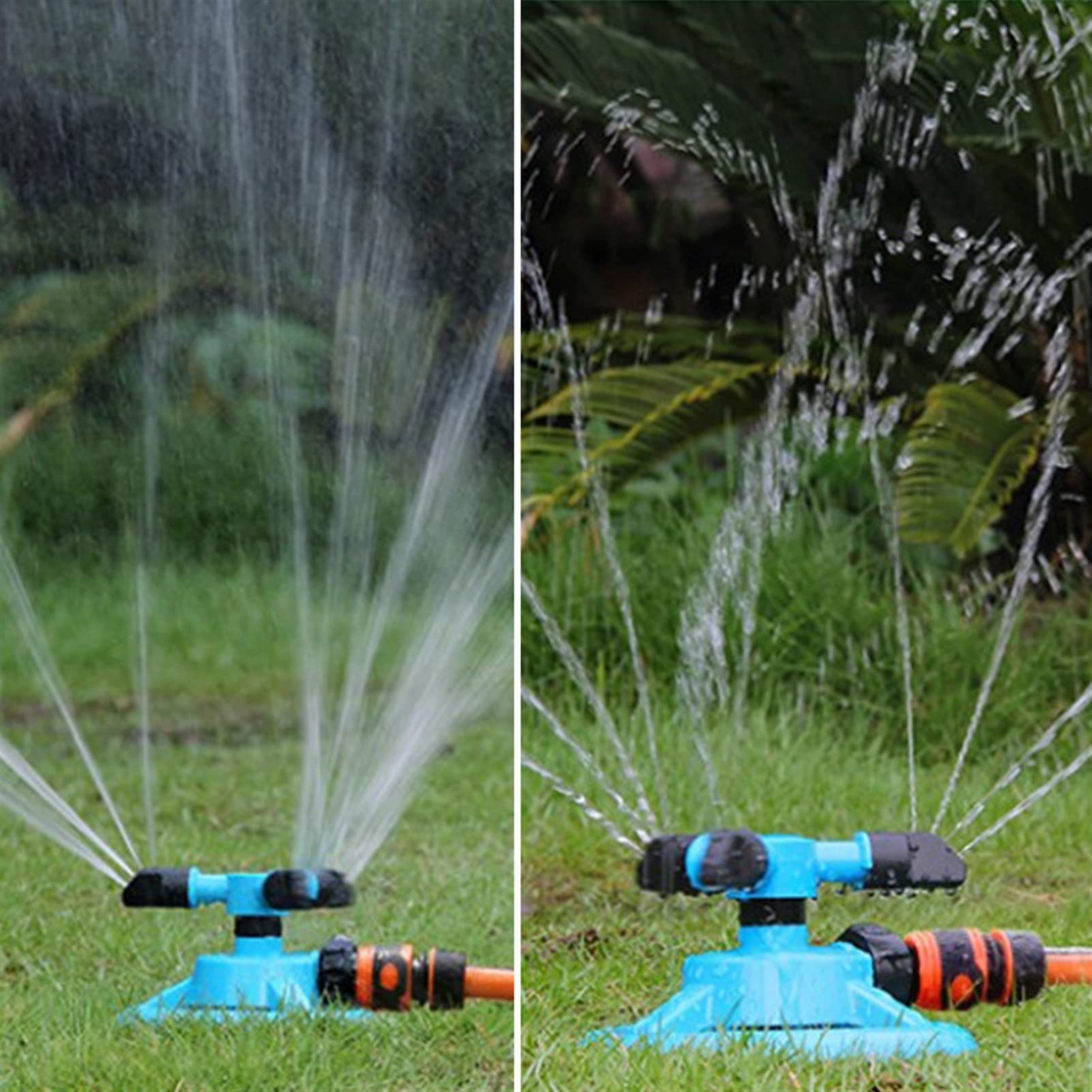 Automatisch um 360 Grad drehbarer Rasensprenger Gartensprinkler mit 3-Armiger Rotationsdüse Große Flächenabdeckung Bewässerungssystem für Rasen und Garten