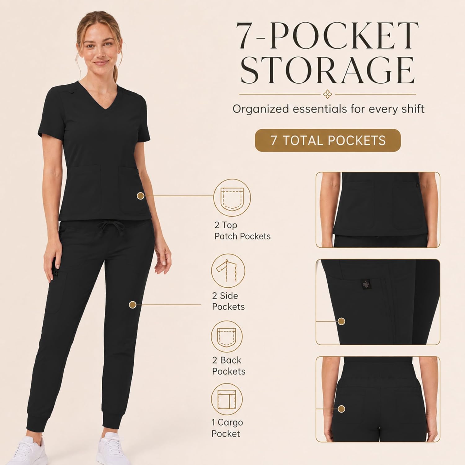 M&M SCRUBS Women's Jogger Scrub Set, 7 Pocket V-Neck Medical Uniforms