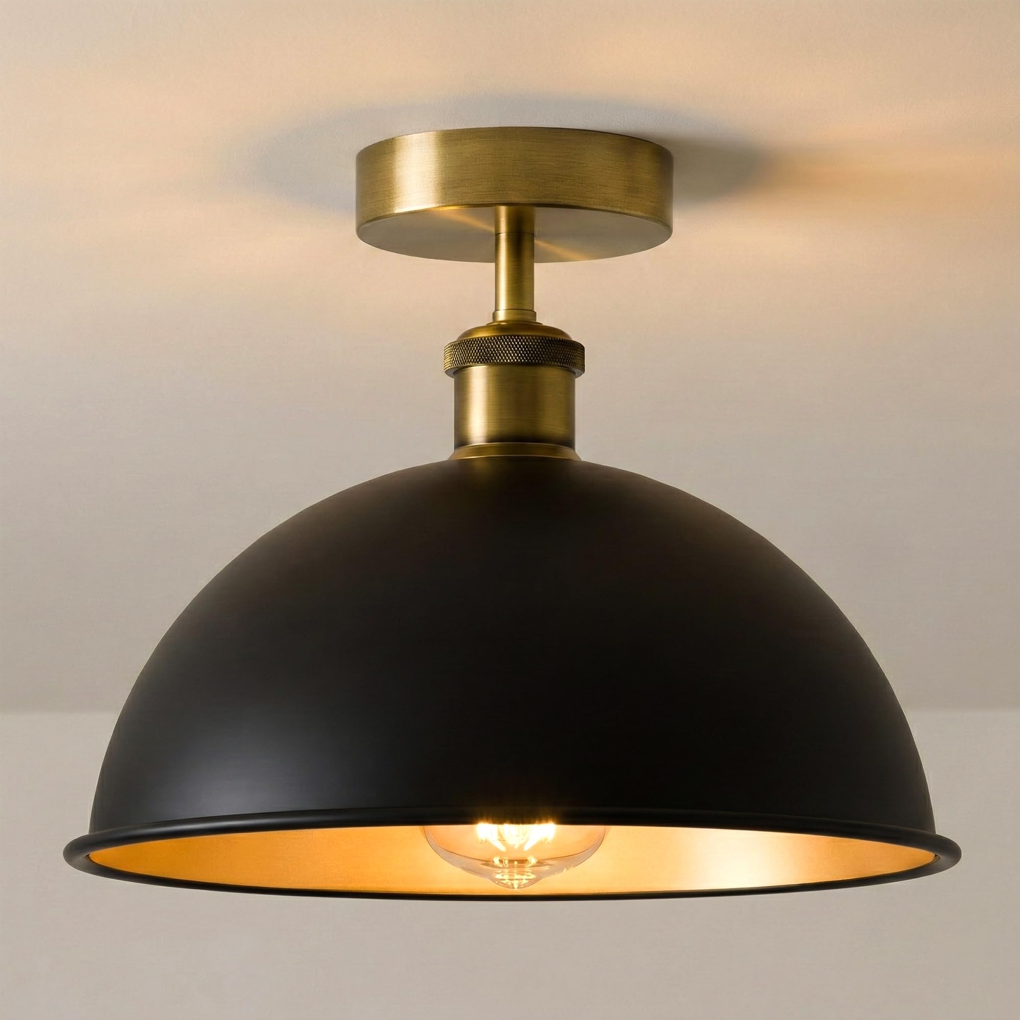 LEDSone Industrial Semi Flush Mount Ceiling Light Metal E27 Dome Lampshade