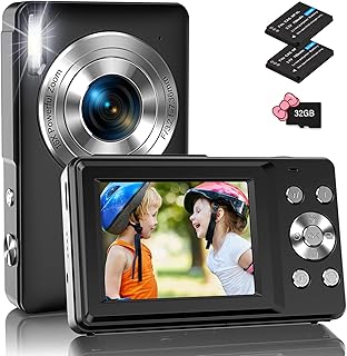Digital Camera, FHD 1080P Digital Camera for Kids with 32GB Card, 16X Zoom, 2 Batteries, 44MP Compact Point and Shoot Cameras Portable Small Digital Camera for Teens, Students, Boys Girls (Black)