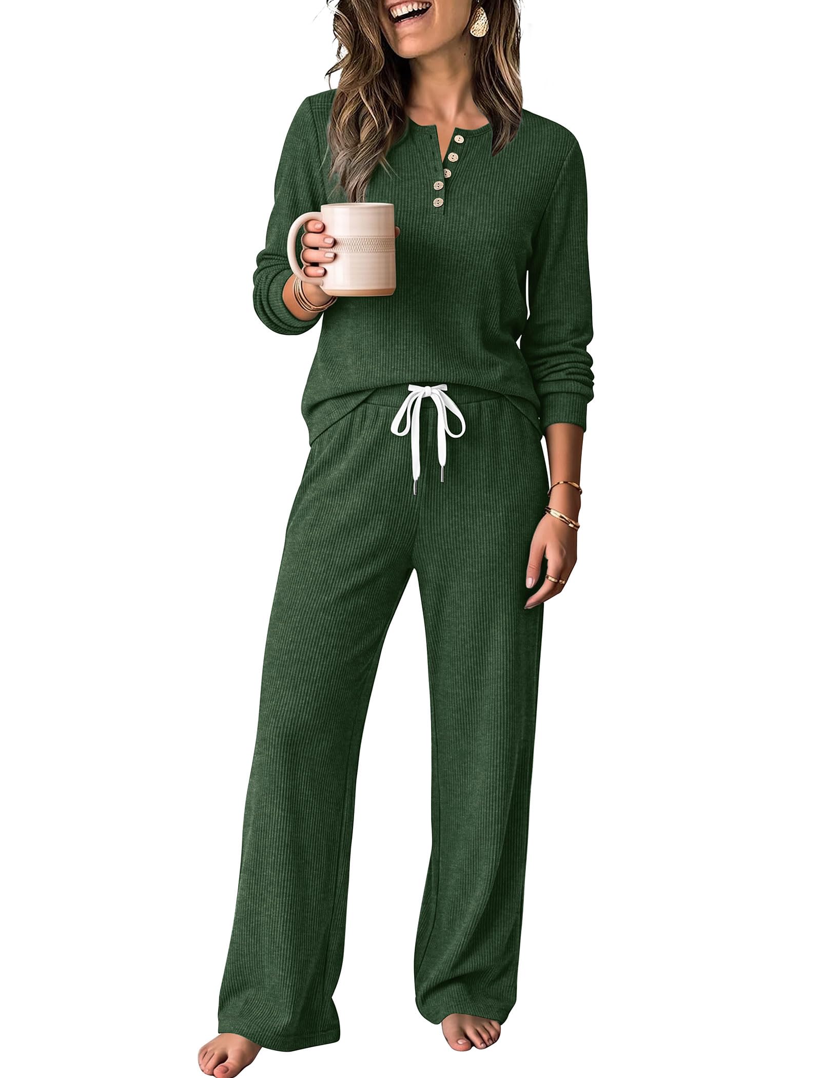 OFEEFAN Two Piece Lounge Sets for Women Fall Winter Sweater Pajamas Set