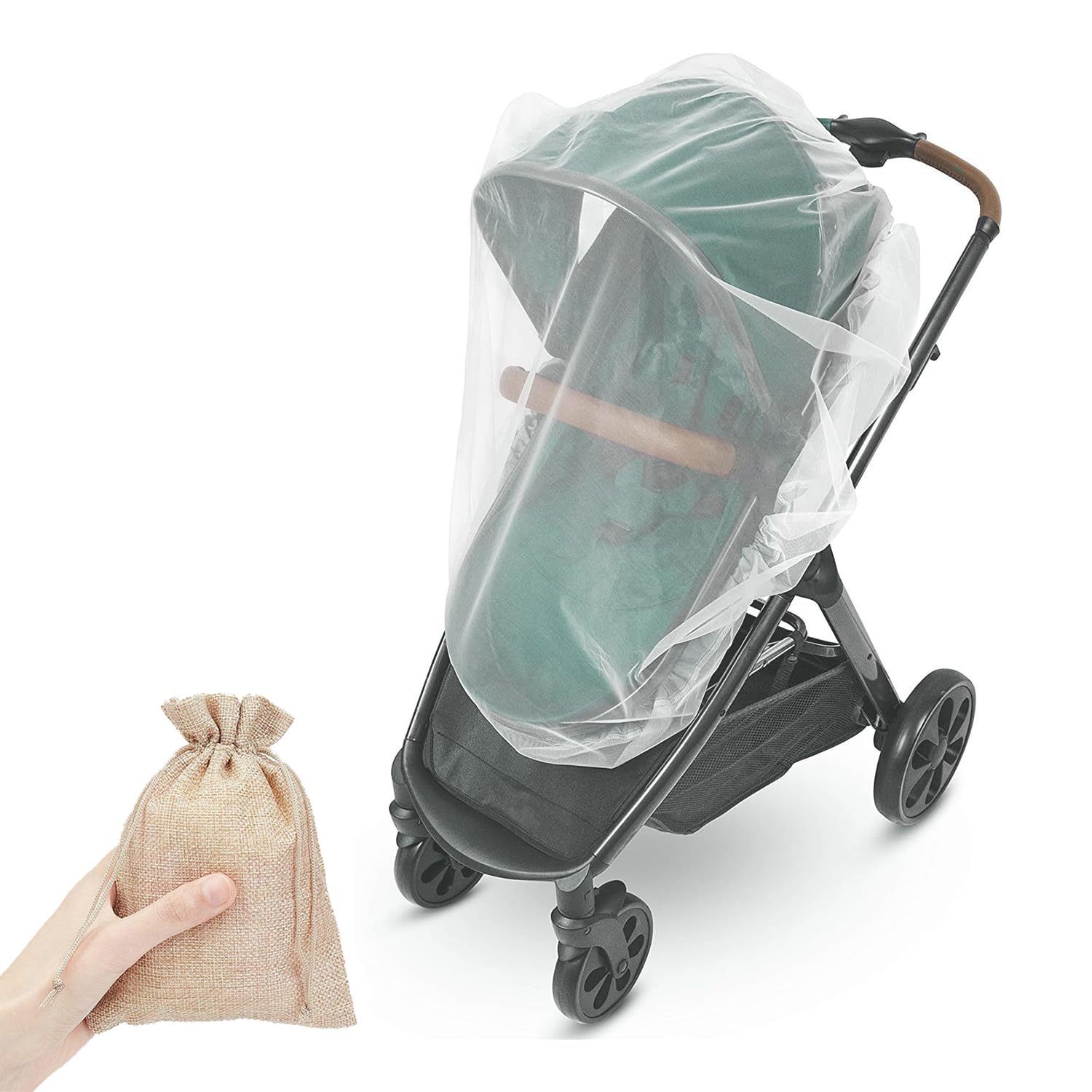 SafeMyles Stroller Mosquito Net for Baby, Carriers, Car Seats, Cradles|(29 x 21 Inch, White) Pack of 2|2 Jute Linen Carry Pouches Free.…-image-39