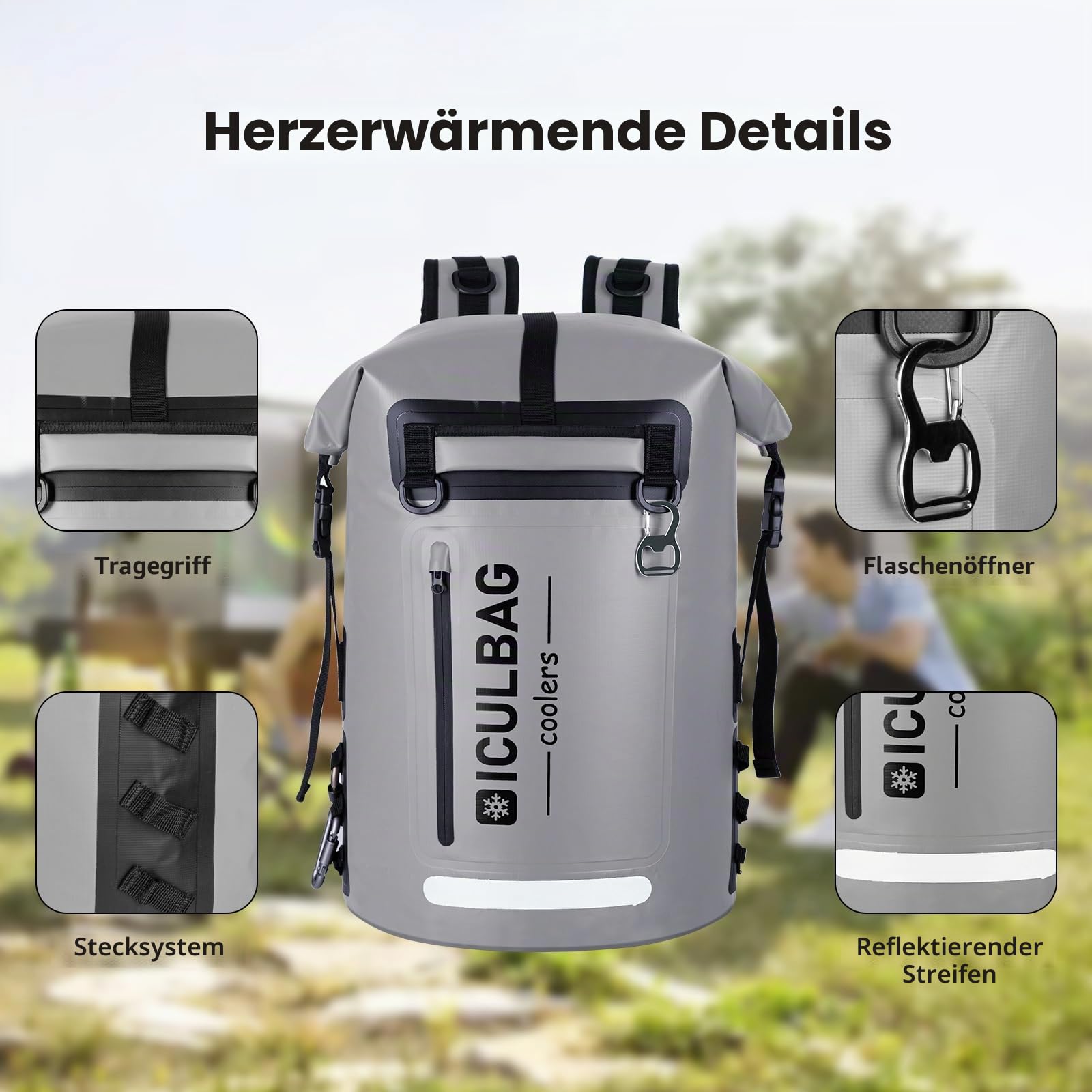 35L Kühlrucksack für Erwachsene,Kühltasche mit 48 Dosen Fassungsvermögen, Faltbar für Strand,Camping und Reisen