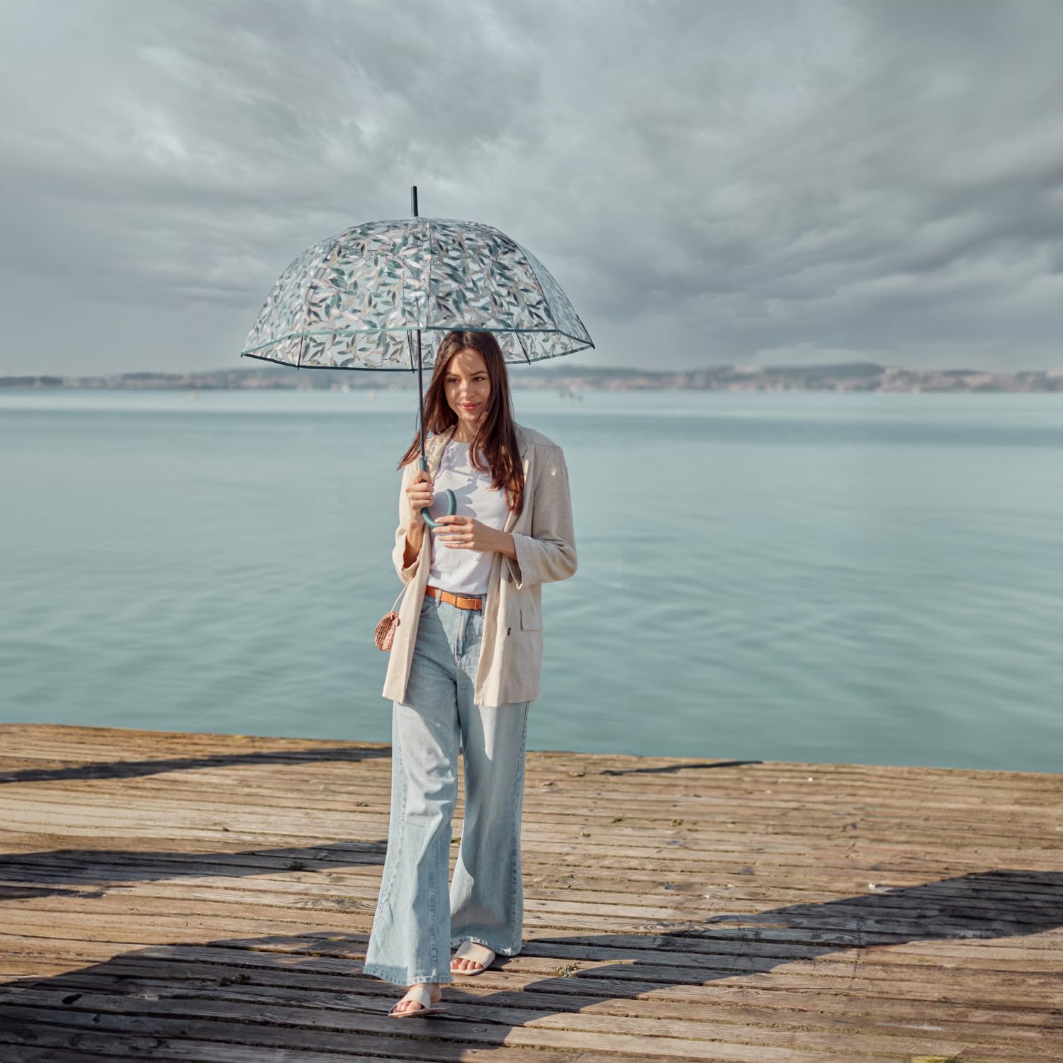 SMATI Transparenter Regenschirm - Automatik-Stockschirm Mit Katzenmotiv & 8 Glasfaserstreben