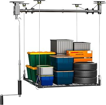 Soywey 4x4FT Ceiling Storage Racks Lift,Overhead Garage Storage Rack,Adjustable Organization System,Workshops or Basements