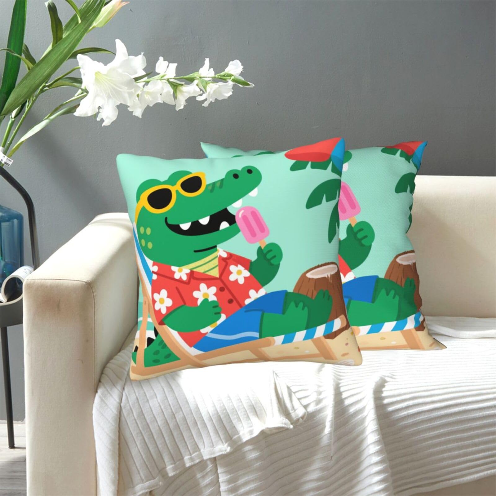 FekiLoot Decorative Throw Pillow Covers Modern Farmhouse Pillowcase Double Sided Cozy Cushion Cover for Sofa Couch Bed 20"X20" Cute Alligator