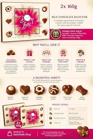 2x 160g Dairy Box Milk Chocolate Selection | Irresistible Assortment of Fine Milk Chocolates – Bundled by GetInStyle Shop