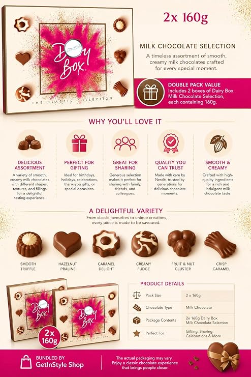 2x 160g Dairy Box Milk Chocolate Selection | Irresistible Assortment of Fine Milk Chocolates – Bundled by GetInStyle Shop