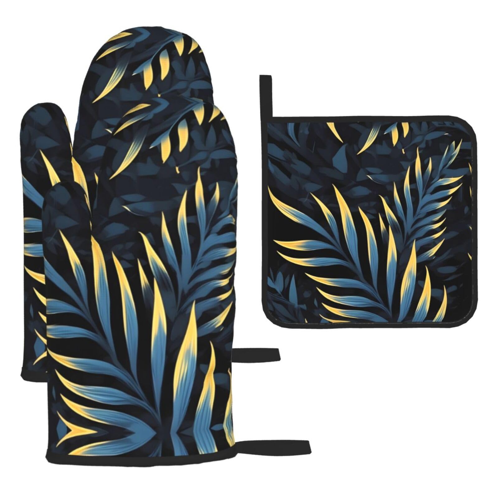 Leaves in the Dark Oven mittens and oven mitts three-piece set suitable for oven, grilling, baking, microwave and home cooking.