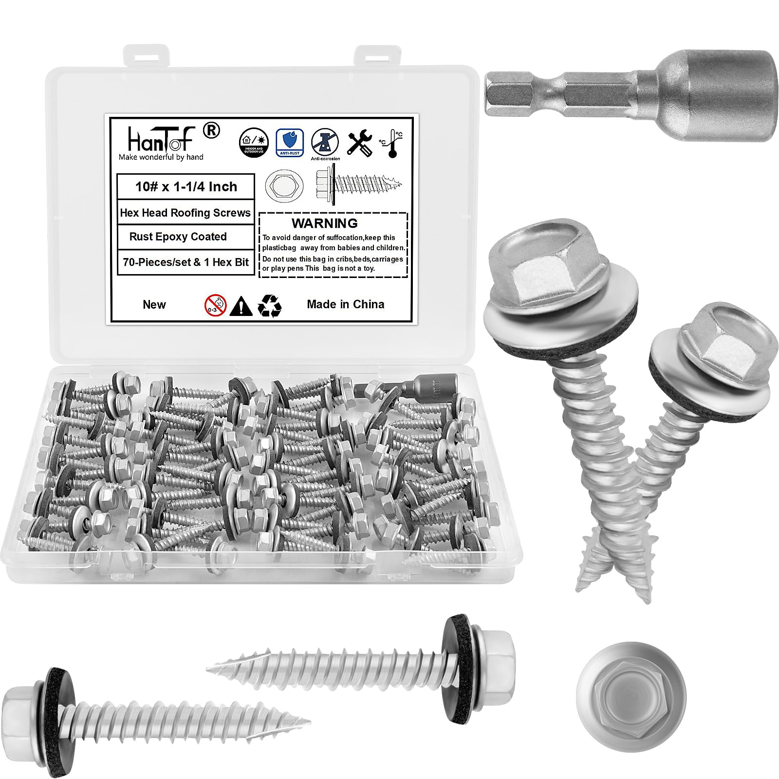 Sheet Metal Screws - 70 Count, Rustproof & Washer Included -1