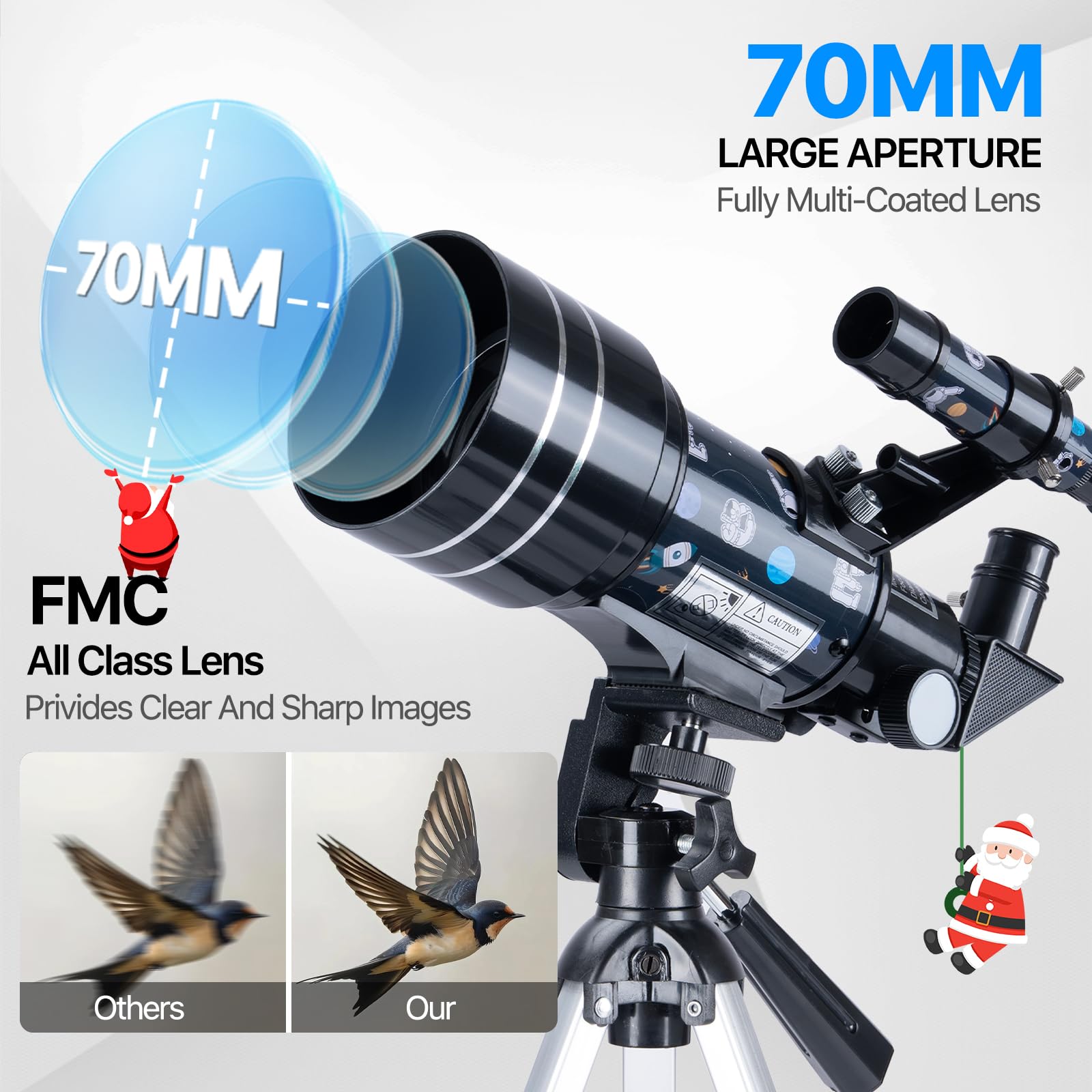 Telescope for Adults Astronomy, 70mm Aperture 300mm Focal Length Portable Astronomical Telescope for Beginners Age Over 8 Years Old with Wireless Remote Carry Bag Tripod, Space