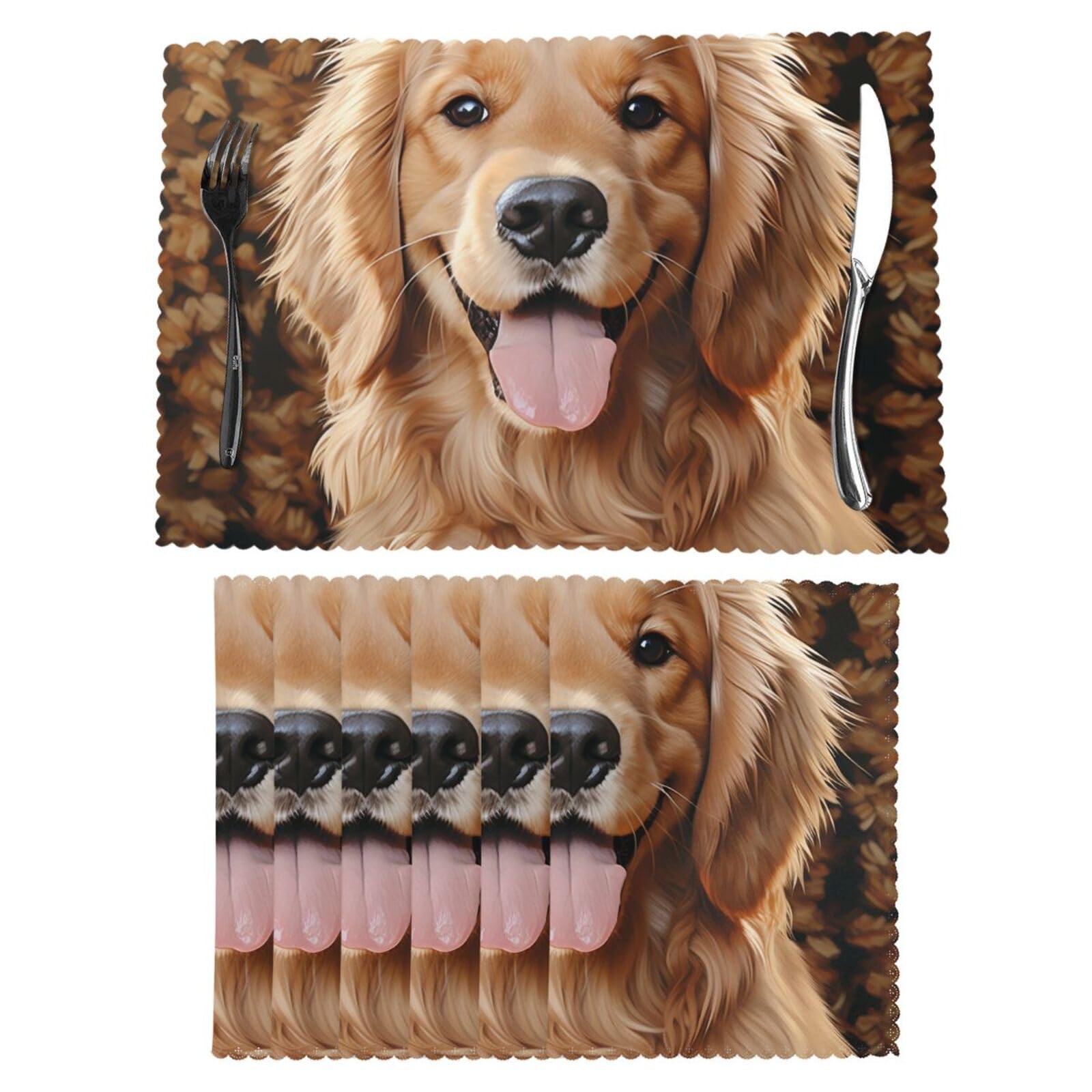 Set de table Golden Retriever en vinyle lot de 6 dessous de table lavables