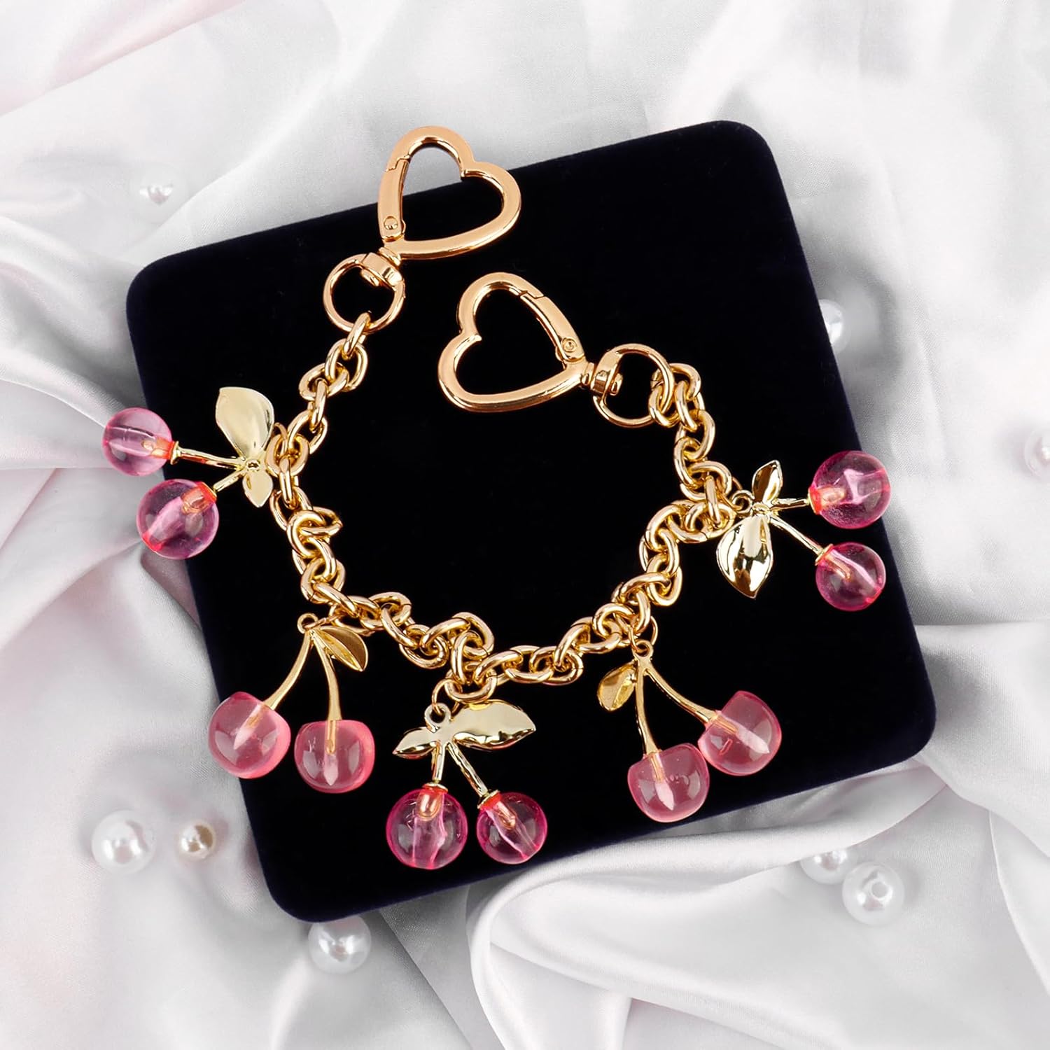 CUBACO Cherry Bag Charms for Handbags, Cute Cherry Keychain Purse Backpack Charms for Girls Kawaii Gold Wallet Chain Keychain Purse Accessories for Women - Image 7