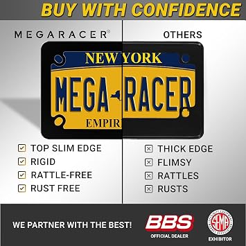 Premium Matte Black Motorcycle License Plate Frame, Thin Metal Tag Holder
