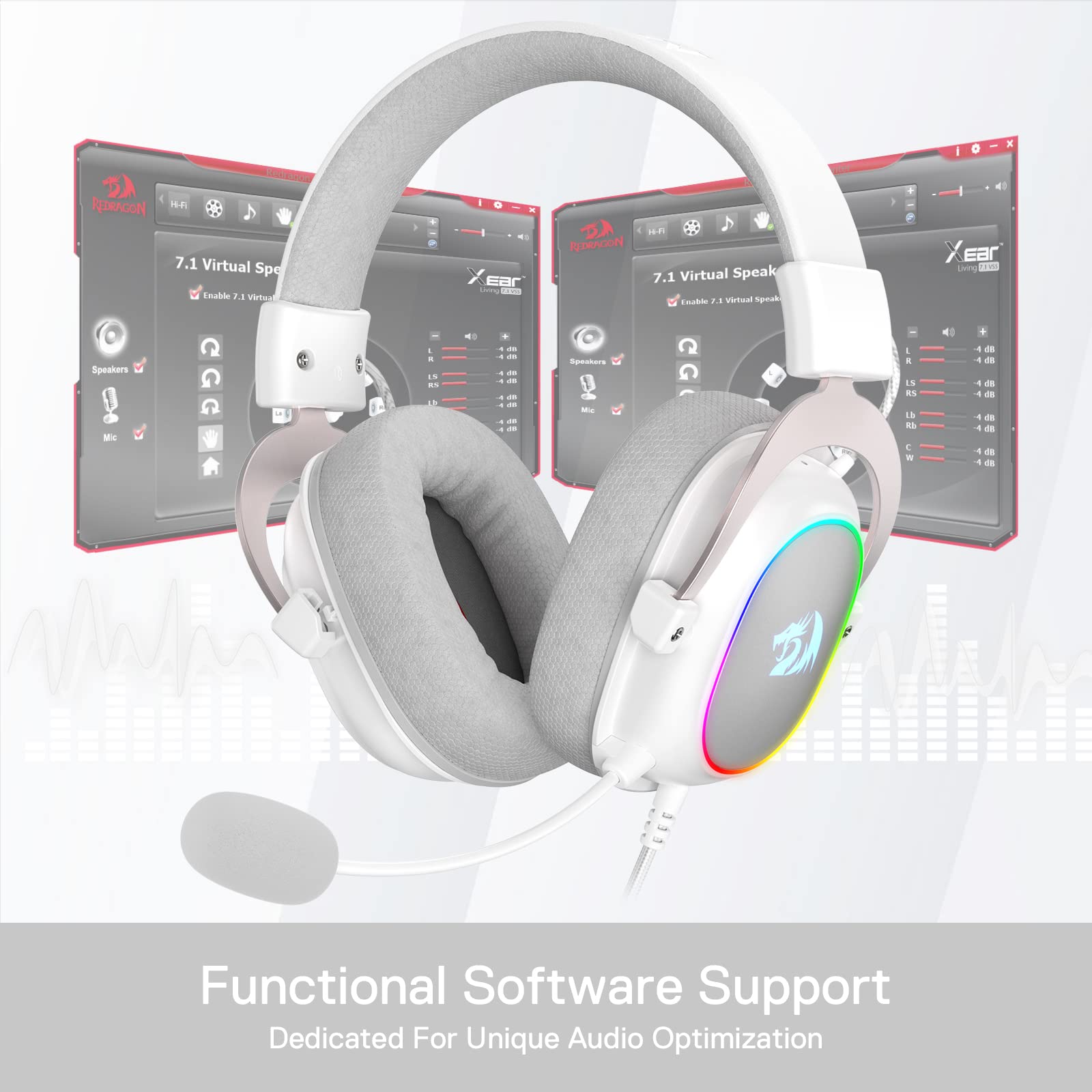 Redragon H510 Zeus-X Cascos Cable 7.1 53mm Blanco | cascos gaming cable sonido envolvente 7.1 drivers 53mm almohadillas viscoelásticas cubierta tela blanco