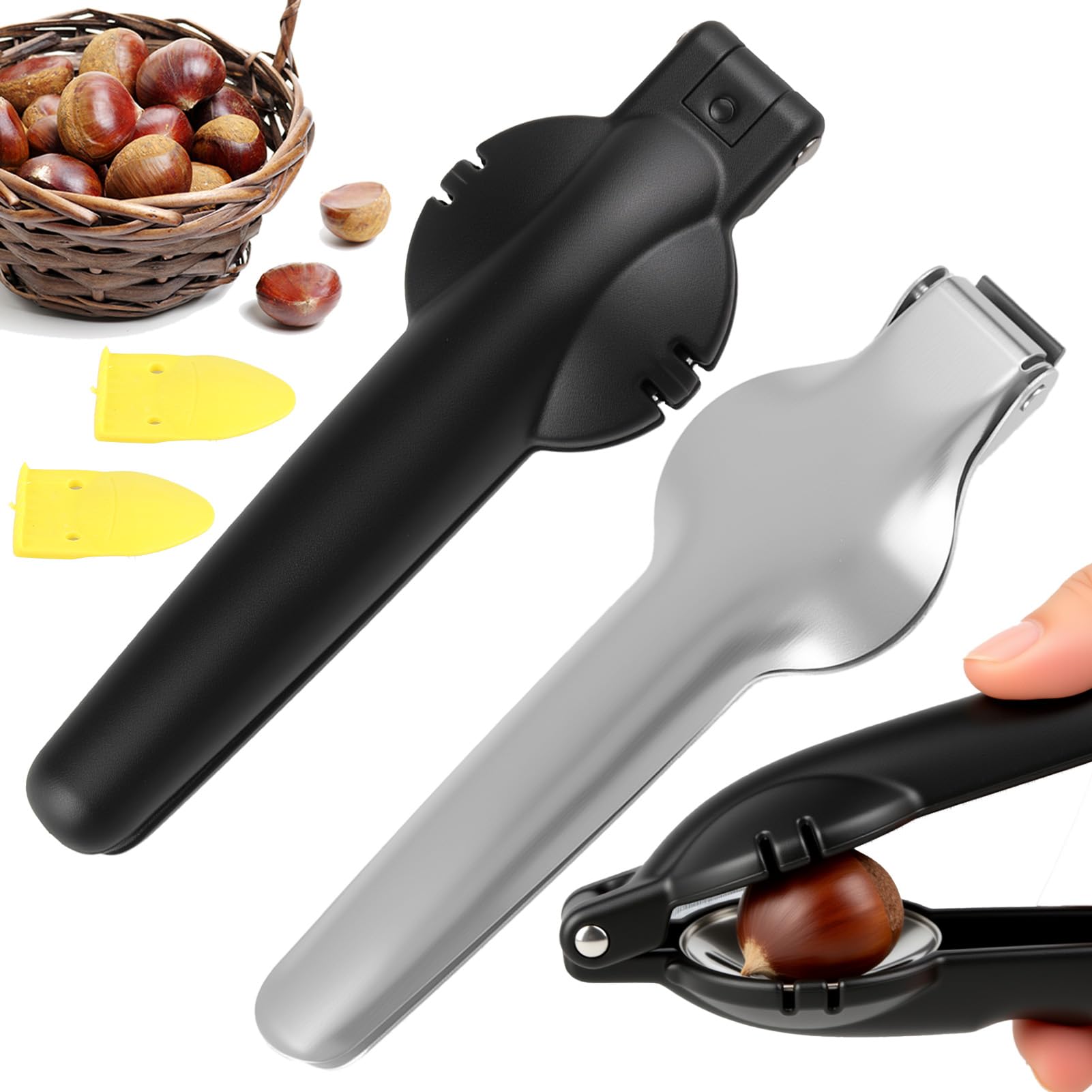 HOMTRAK 2er Set Kastanien Schneider Edelstahl maronenschneider Edelstahl Maroni Schneider & Maronenschneider als kastanien Schneider Edelstahl, Nussknacker für Walnüsse, ergonomischer Kastanienöffner