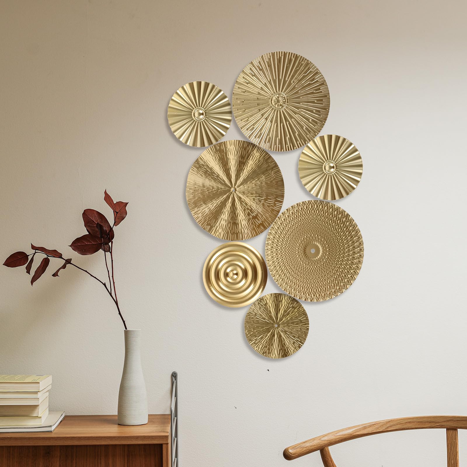 Luxshiny Decorazione da Parete in Metallo Dorato Motivo Circolare, Scultura Murale Resistente per Soggiorno, Bagno e Camera da Letto, Set da 1 Pezzo per Arredamento Casa e Ufficio