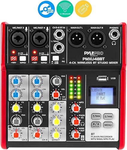 Miniatura 6 de PYLE Sound - Consola digital portátil profesional de 6 canales compatible con Bluetooth con mezclador USB interfaz de audio para grabación de