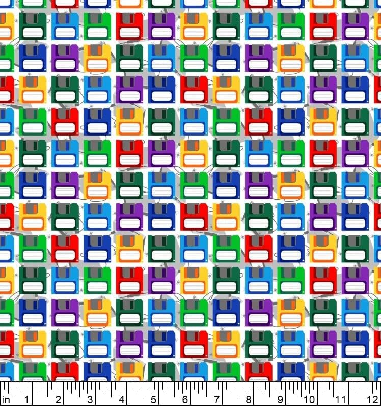Studio E FabricsData Point Retro Floppy Disks White, Fabric by The Yard