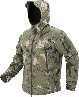 KJDWJKJRF Men's Tactical Military Camouflage Softshell Jackets Winter Windproof Waterproof Jacket with Hood Outdoor Warm Inner Lining Fleece Jacket for Camping Hiking Hunting Ski Jacket