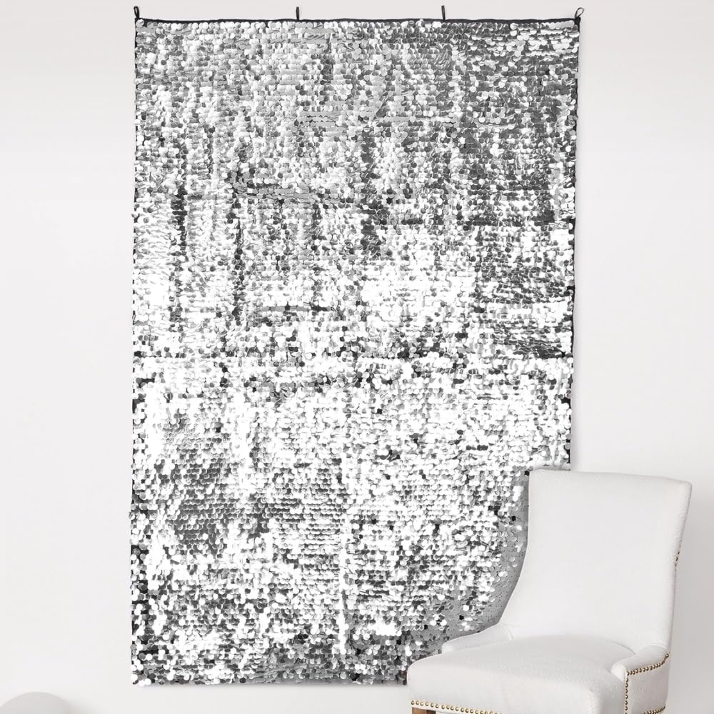 Elegante sfondo con paillettes argentate, 1,8 x 1,2 m (1 pezzo), decorazione per eventi di alta qualità, perfetto per matrimoni, compleanni e servizi fotografici