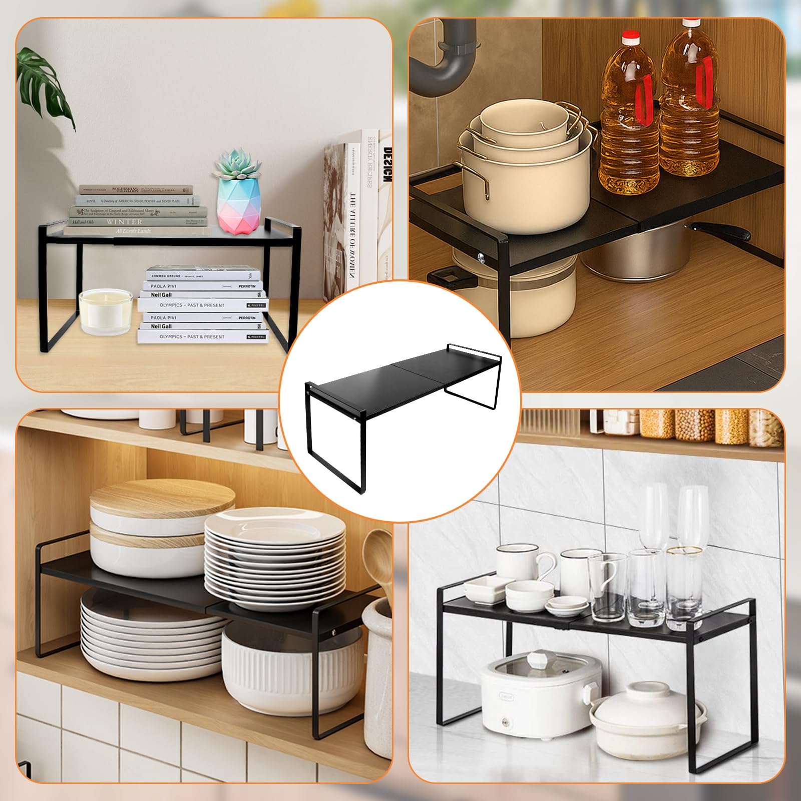 Scaffale da Cucina Espandibile 35-65cm Organizer Regolabile per Armadio Ripiano per Armadio da cucina, Ripiano per Spezie Regolabile, Mensola da Cucina per Banconi Dispensa