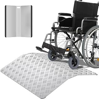 Rampa de umbral para sillas de ruedas, de aluminio, antideslizante, portátil, con asas, capacidad de carga de 270 kg (100 x 70 x 10 cm)