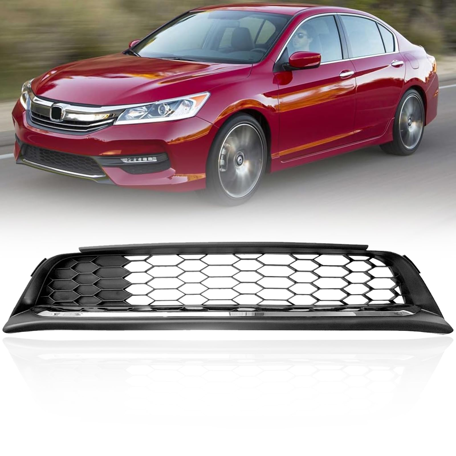 Black Front Bumper Lower Grille For Honda Accord Honeycomb Grill Trim Cover 2016 2017