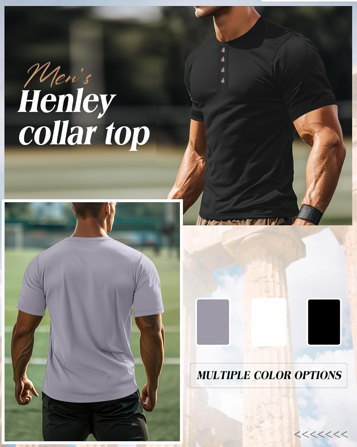 Ficerd 3 Pack Men's Henley T-Shirts Cotton Short Sleeve Casual Basic Tees Summer Loose Fit Oversized Solid Tops - Image 3