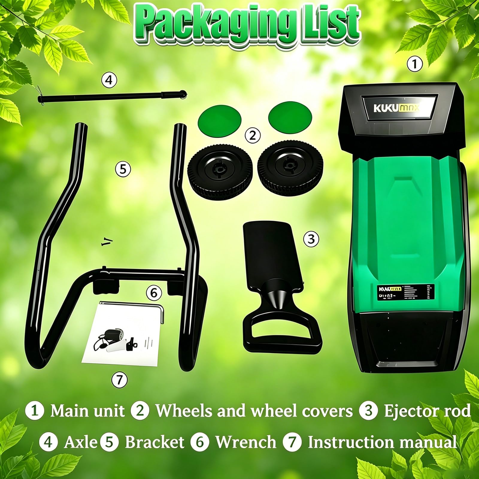 Trituratore Rami e Foglie, bio trituratore Elettrico, 15:1 riduzione, Alta efficienza, Portatile, Protezione sovraccarico, per Giardino e Cortile, ripristina Ordine
