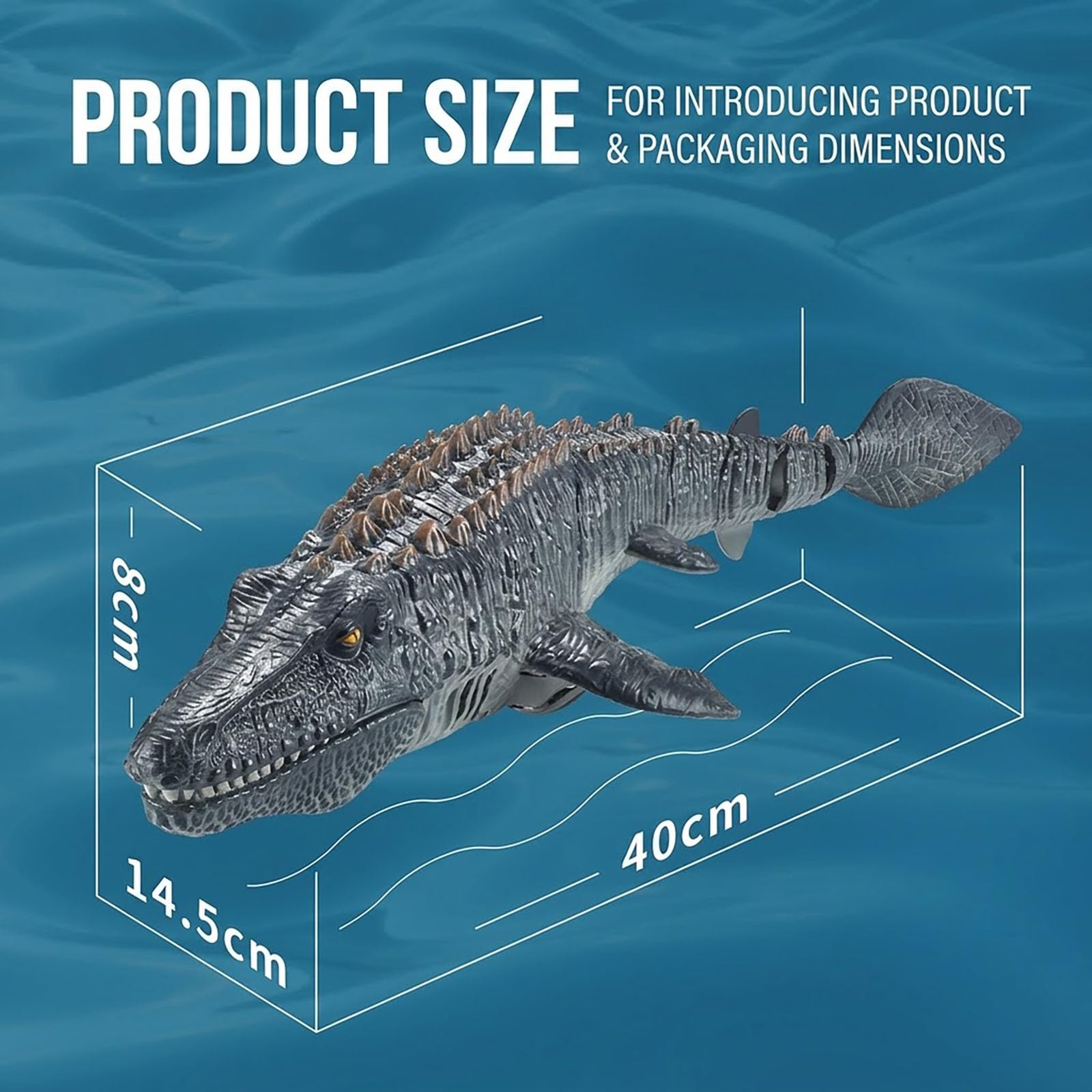 Adius Barca Telecomandata Mosasaurus 2.4GHz, Nuotatore con Luce Spray RC per Bambini, di simulazione Mosasaurus, Piscine e Laghi Giocattolo Spruzzare Acqua (Giallo)