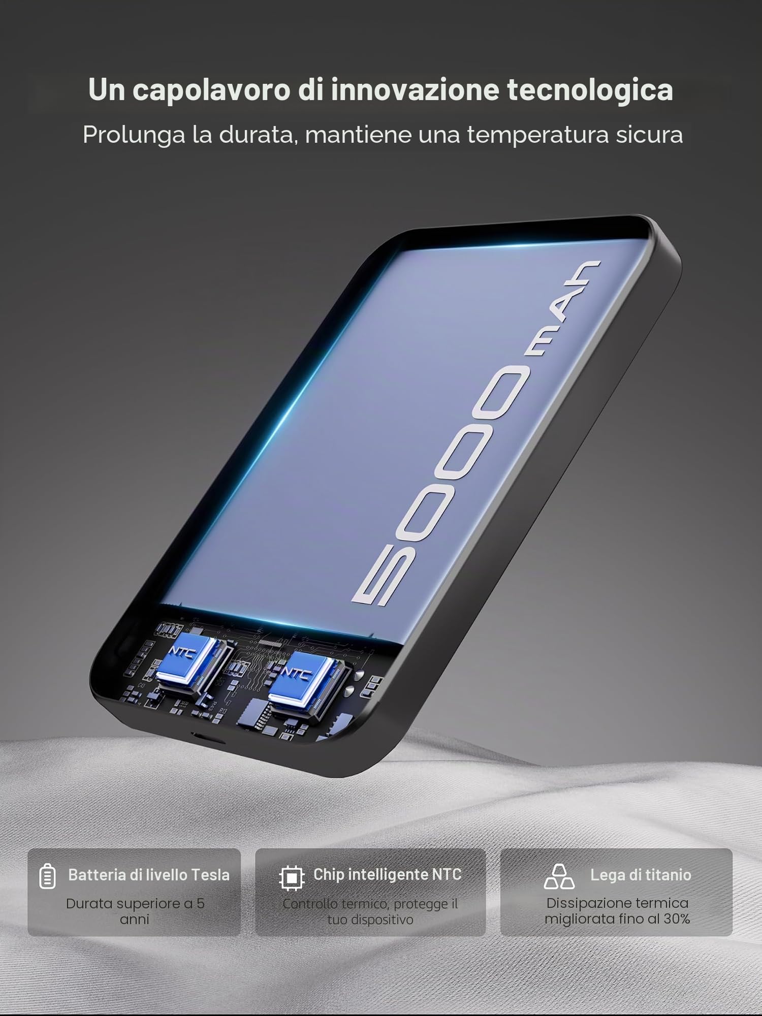 kstime Power bank magnetico, 5000 mAh, 8 mm, design in titanio ultra sottile, PD20W, caricabatterie wireless portatile con ingresso e uscita USB-C compatibile con iPhone 17/16/15/14/13/12 serie