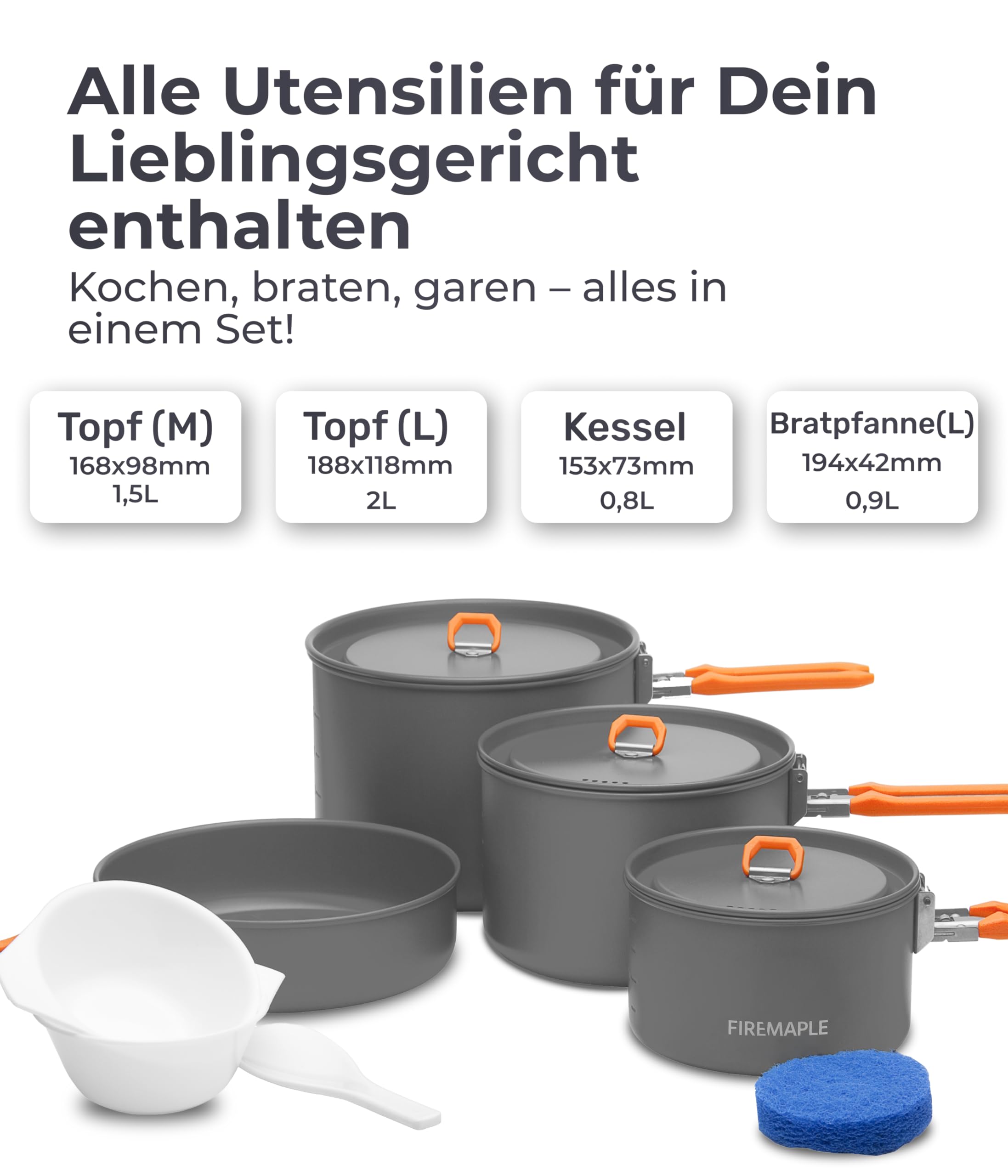Fire-Maple Feast Camping Geschirr Set aus Edelstahl und eloxiertem Aluminium Feast