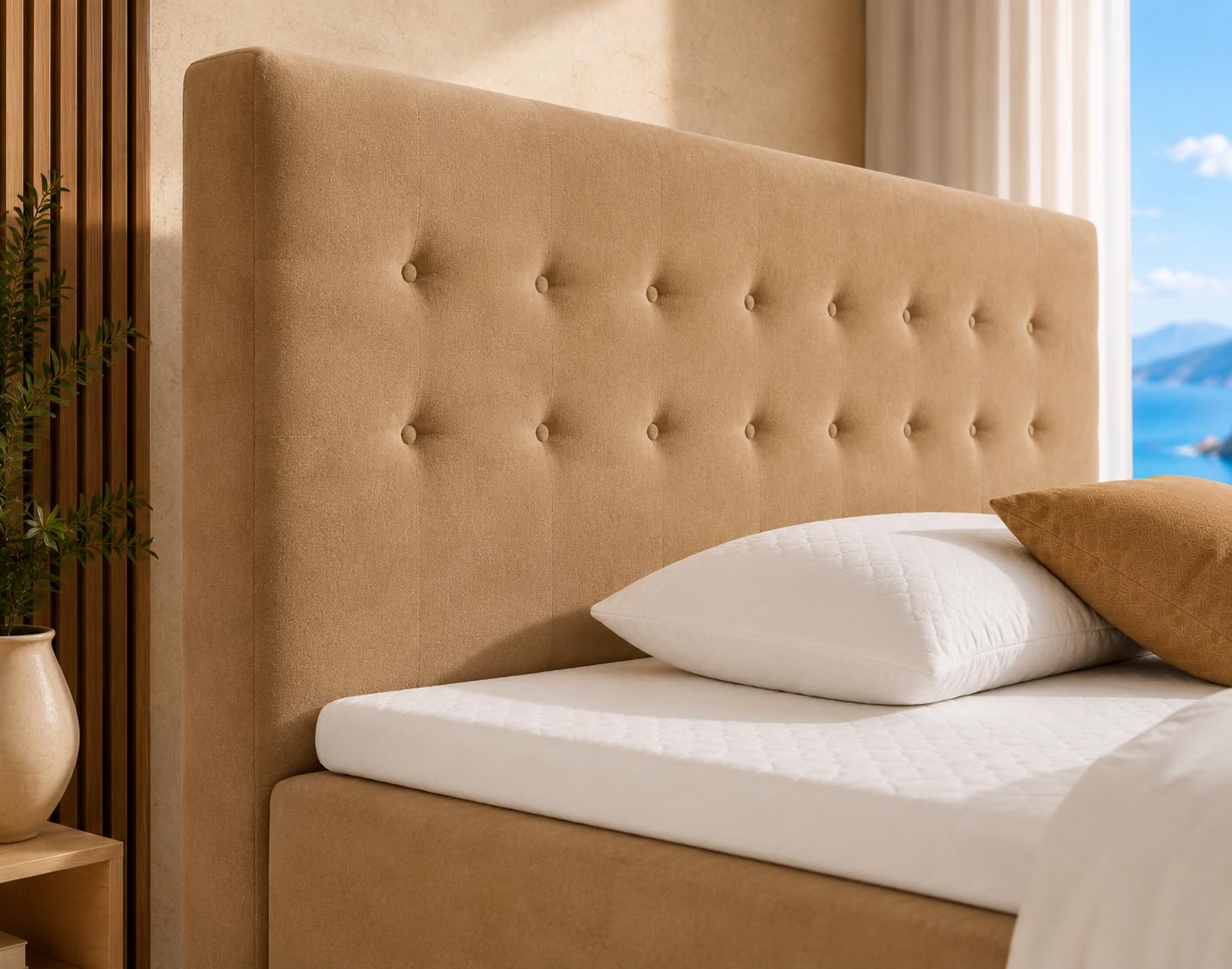 Lit boxspring S Deluxe avec 7 Tailles de Zone (160x200 Creme)