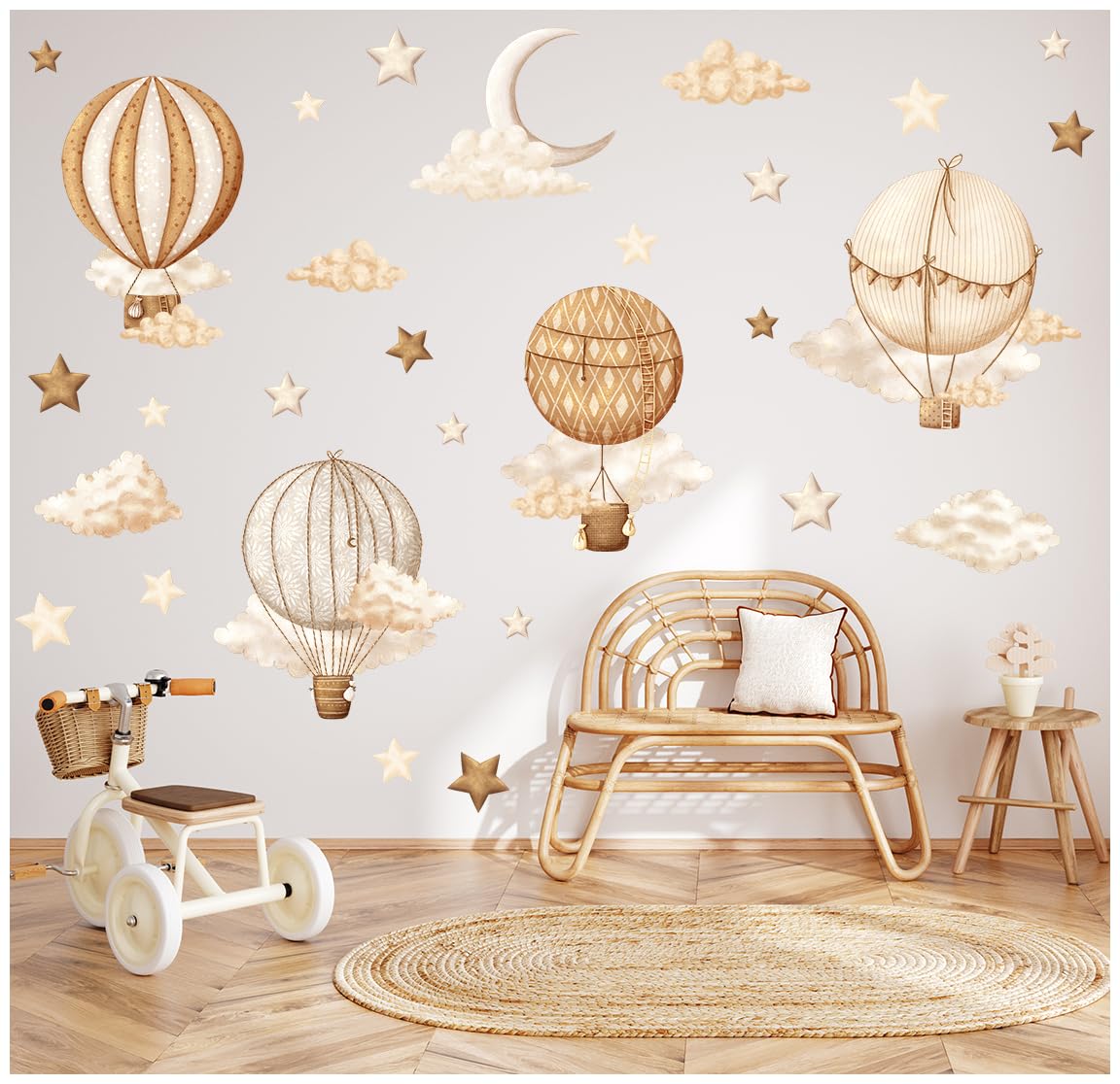 Pegatinas de Pared para Decorar Habitaciones Infantiles – Vinilos para Habitación de Bebé – 30 pegatinas individuales: marrón, beige y globos