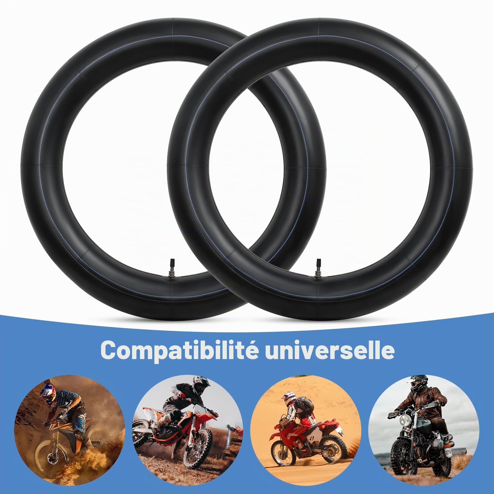 2-PCS 4.10/4.50-18 Chambre à air de Moto Caoutchouc butyle Haute Performance Tubes Compatible 4.10-18, 4.50-18 Tout-Terrain/Route Moto/Mini-/ Pit Bike Chambre à air | TR4 Valve Droite