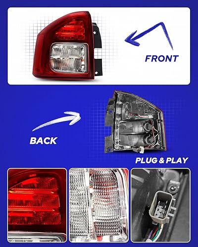 Miniatura 6 de AUTOONE - Para 2014 2015 2016 2017 Jeep Compass luces traseras de fábrica con bombillas, lado del conductor (LH)